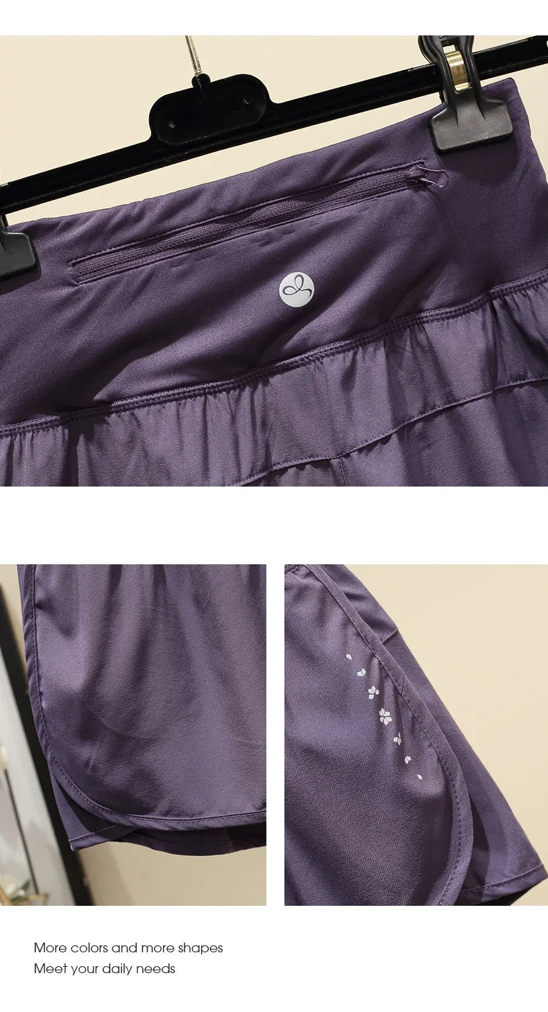 Women Yoga Shorts High Waist Double Layer Running Gym Shorts With Pocket Summer Sportswear Fitness Clothes Jogger Short New