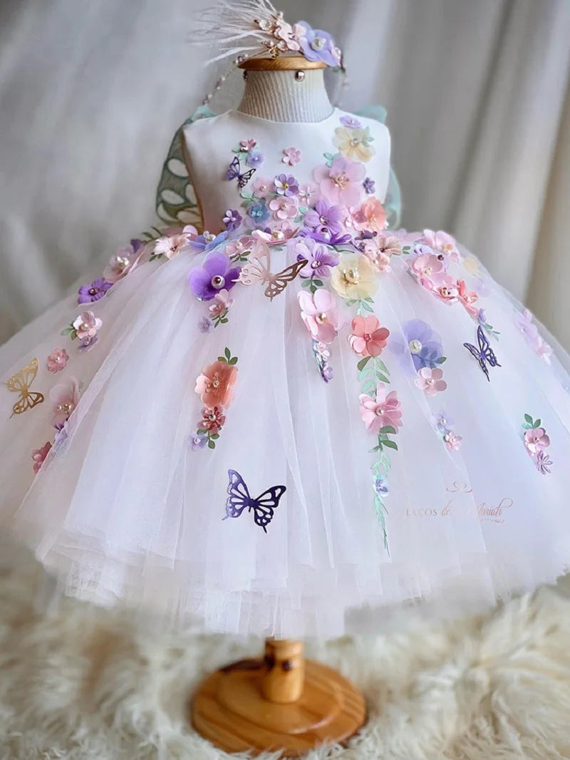 Luxurious and Elegant Flower Girl Princess Dress Mesh Formal Christmas Fluffy Dress Lolita Butterfly Girl Birthday Party Dress