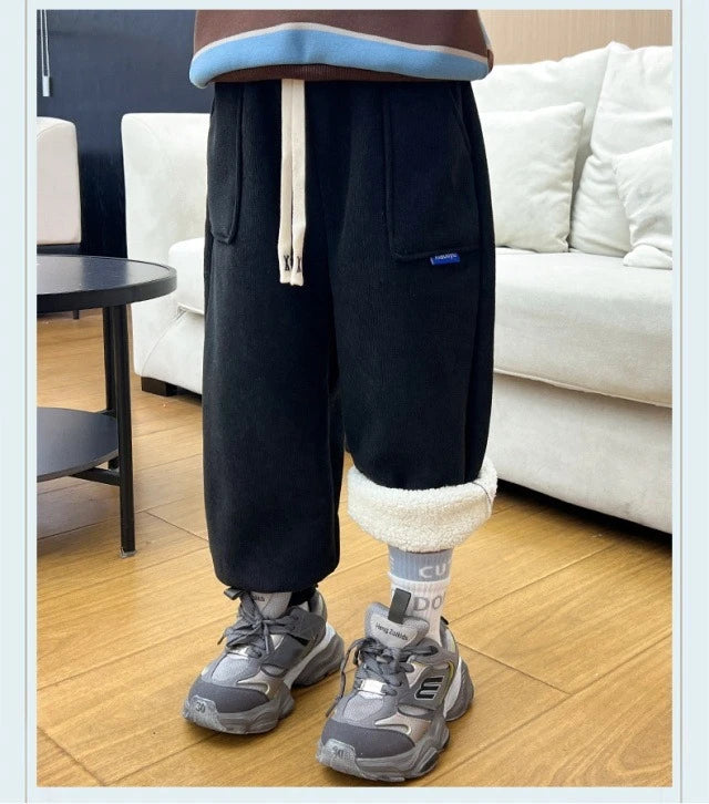New Winter Thick Fleece Sweatpants for Girls Boys Casual Warm Sports Leisure Trousers Children 2-10 Years Autumn Wear