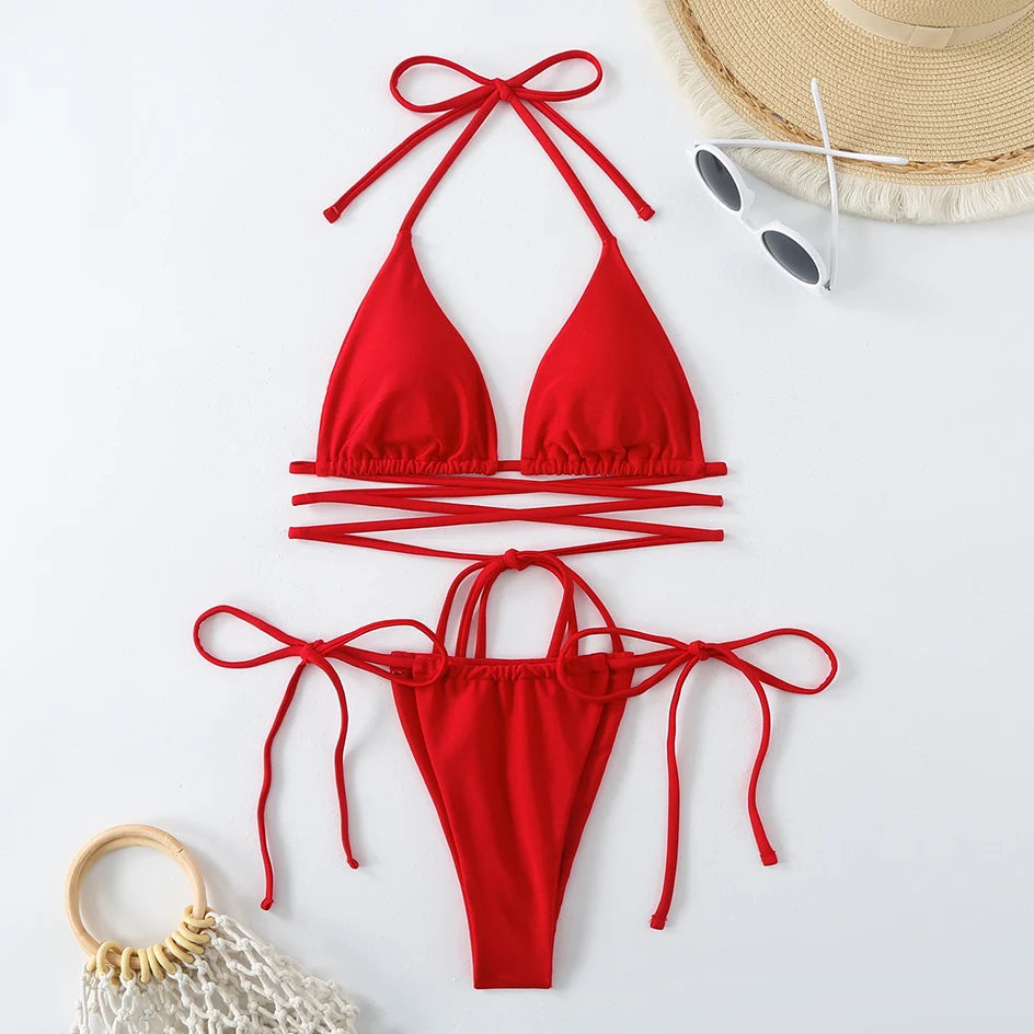 Sexy Micro Bikini 2025 Criss Cross Swimwear Bandage Woman Swimsuit Female Thong Bikinis Set 2 Piece Women Bathing Suit Beachwear