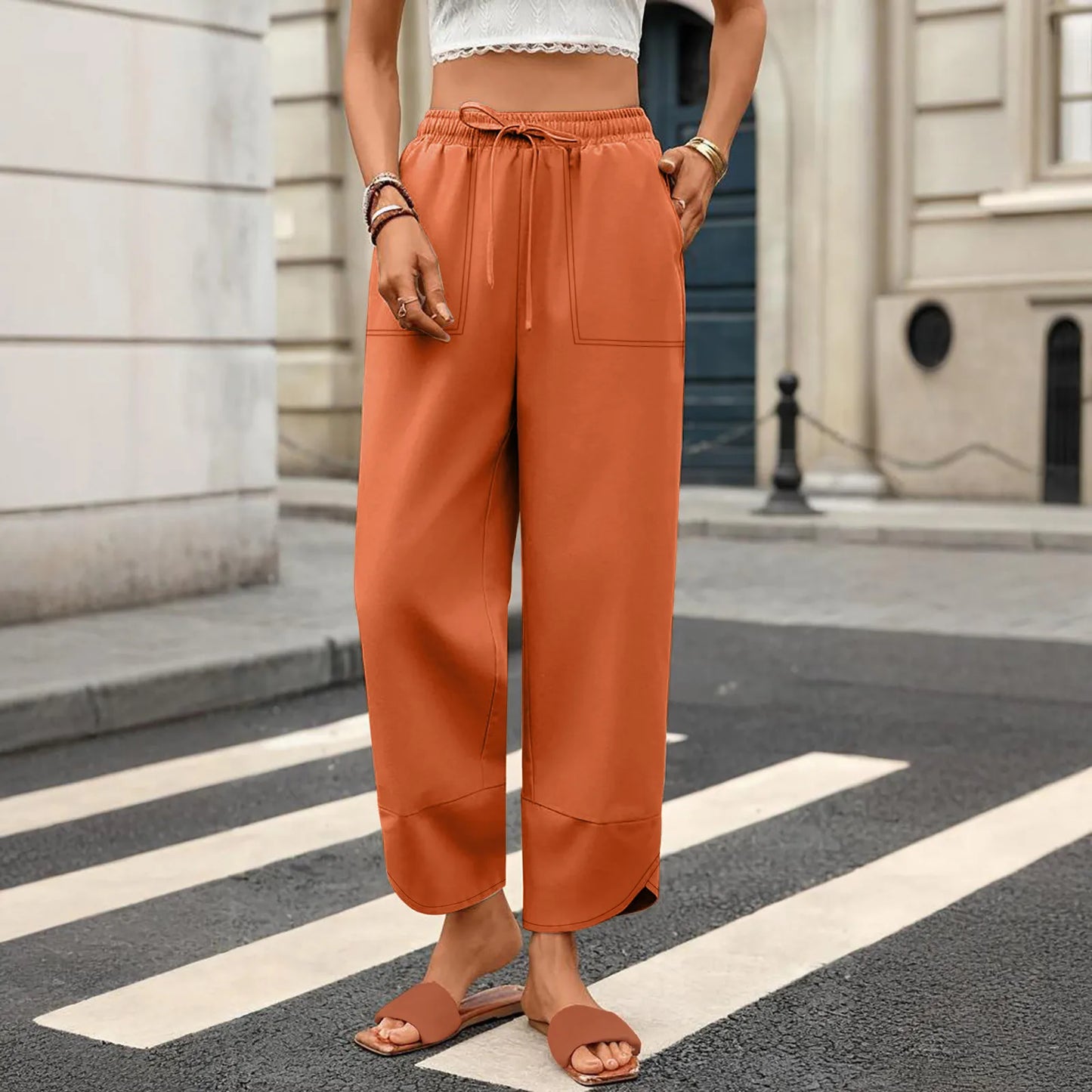 Women'S Fashion Loose Solid Color High Waist With Pockets Athletic Casual Pants Cargo Pants Women Pantalones De Mujer Hot