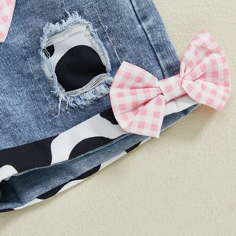 Girls Summer Outfit Leopard Print Sleeveless Top and Distressed Denim Shorts with Frayed Hem and Belt Set