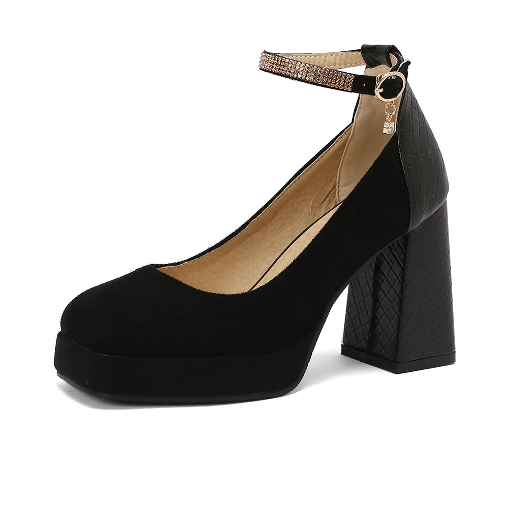 Punk Platform High Heels Women's  Ankle Strap Mary Janes Shoes Woman Luxury Green Beige block Heeled Party Shoes Chunky Pumps