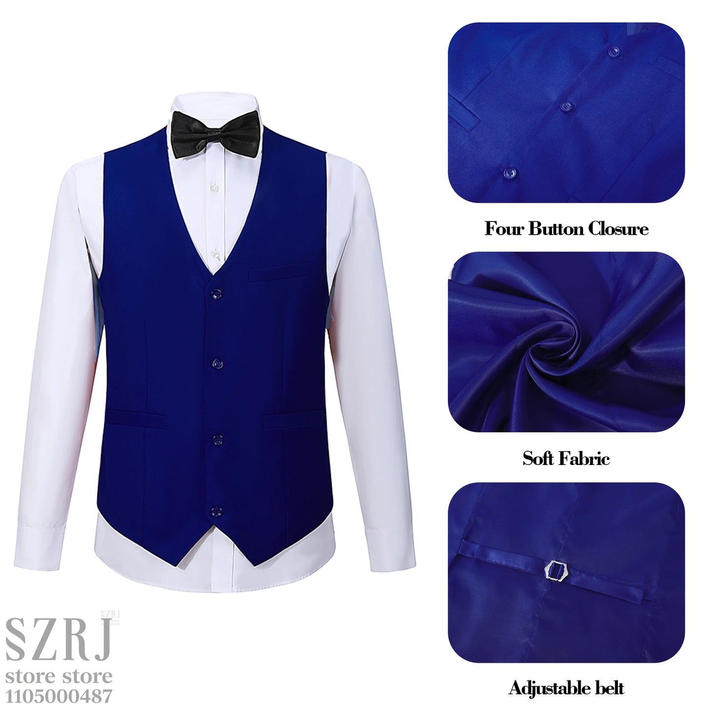 4-piece men's suit: jacket+vest+pants+red tie, comfortable fabric, exquisite cutting, suitable for weddings/business/banquets