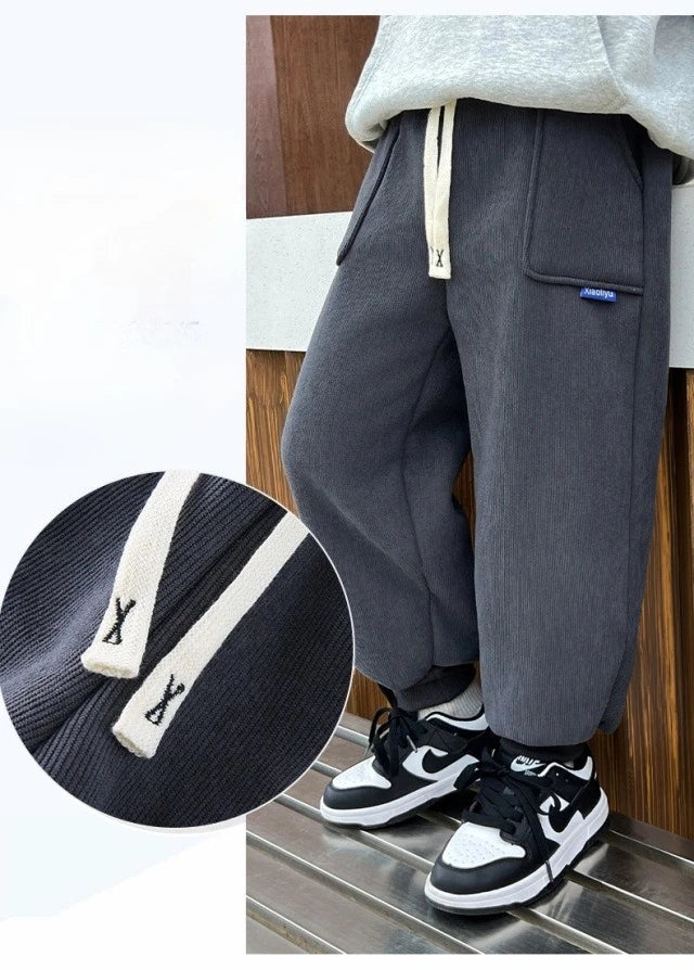 New Winter Thick Fleece Sweatpants for Girls Boys Casual Warm Sports Leisure Trousers Children 2-10 Years Autumn Wear