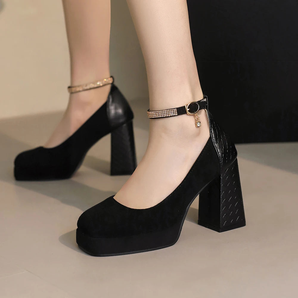 Punk Platform High Heels Women's  Ankle Strap Mary Janes Shoes Woman Luxury Green Beige block Heeled Party Shoes Chunky Pumps