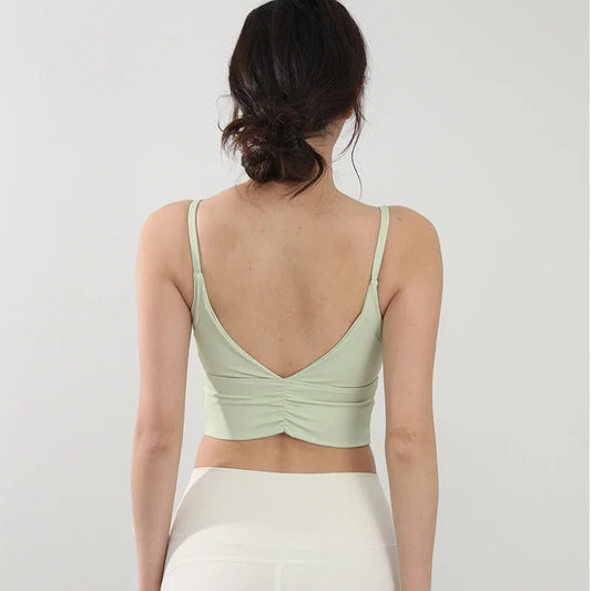 Fixed Pad Sports Bra for Women, Beautiful Back Gathering Yoga Bra, Quick-dry Breathable Running Training, Fitness Bra, Gym Top