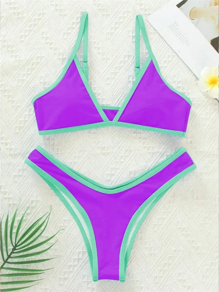Sexy Bikini 2025 Swimsuit Women Swimwear Beachwear Female Bathing Suit Patchwork Basic Bikini set 2 piece Push-up Swim Suits