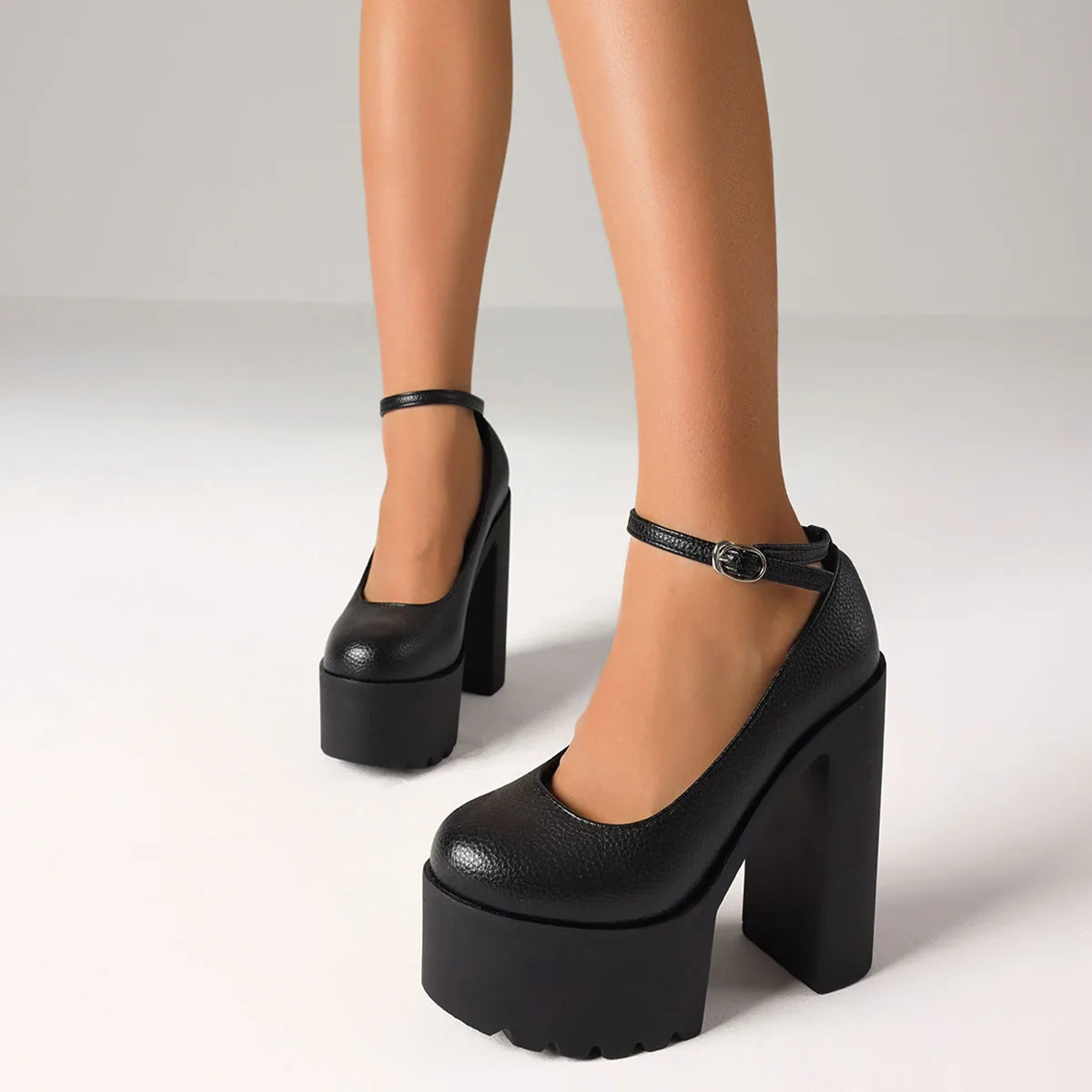 Elegant Women Chunky High Heel Pumps Round Toe Ankle Strap Platform Office Lady Dress Luxury Fashion Comfy Shoes