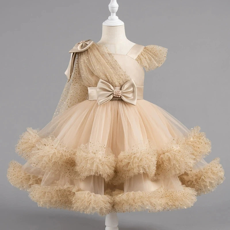 Fashion Solid Color Girl Princess Dress Lace Sleeveless Bow Dress for Girls Summer New Kids Girls Party Dresses 1-9 Years