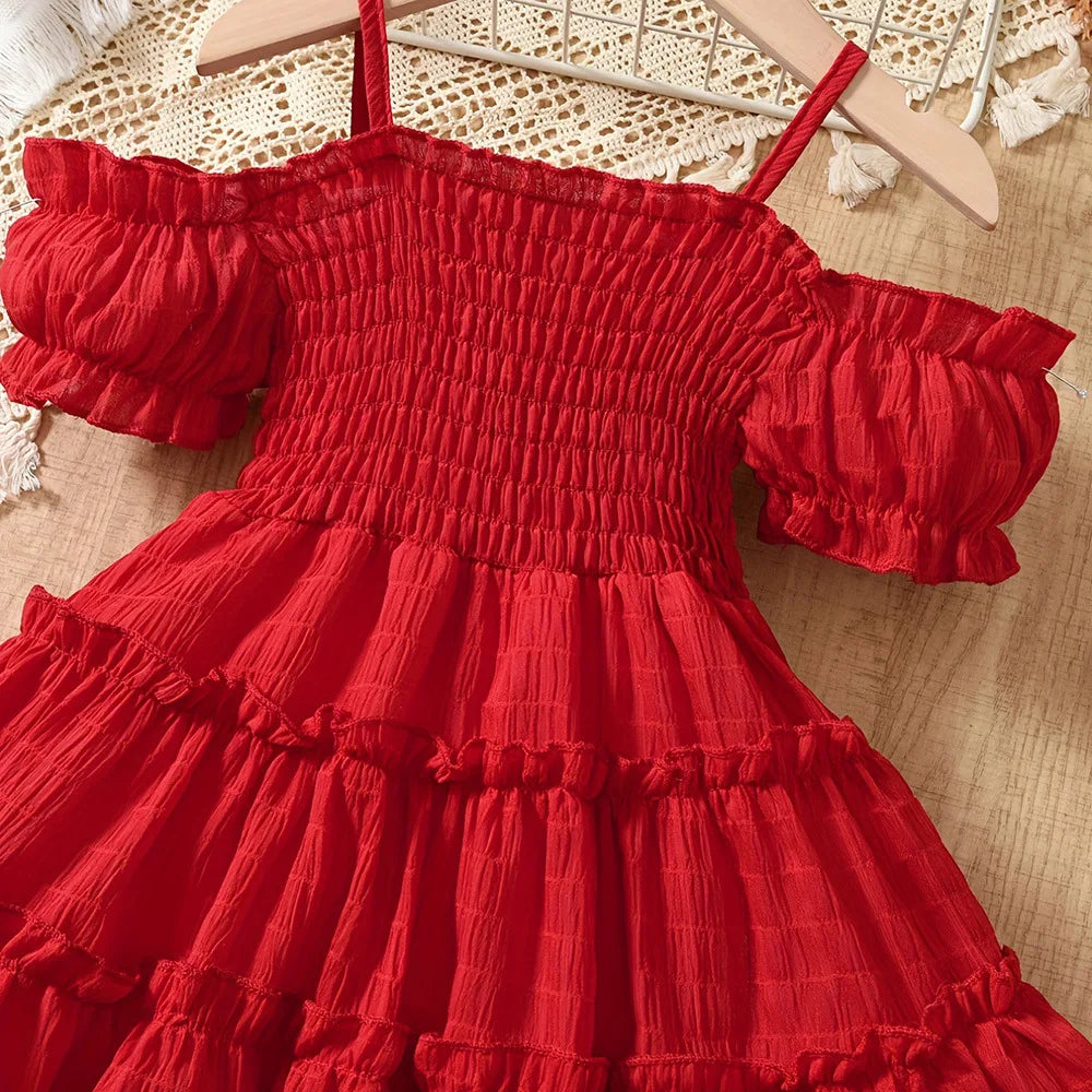 2025 New Girl's Dress with Embroidered Sleeves and Splicing Cake Skirt for Baby Girls 2 and 6 Years Old, Fashionable and Stylish