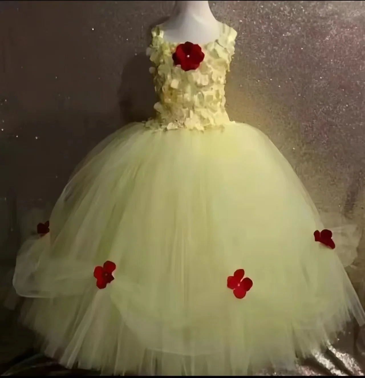 Girls black Flower Petals Tutu Dress Kids Crochet Tulle Dress Ball Gown Children Birthday Wedding Party Costume Evening Dress