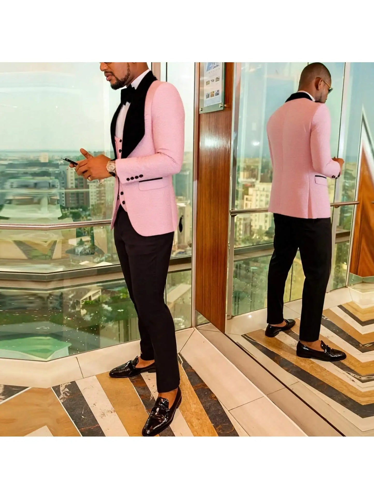 Mens 3 Piece Floral Tuxedo, Jacquard Slim Suit Set, Paisley Blazer Vest and Pants for Prom Wedding