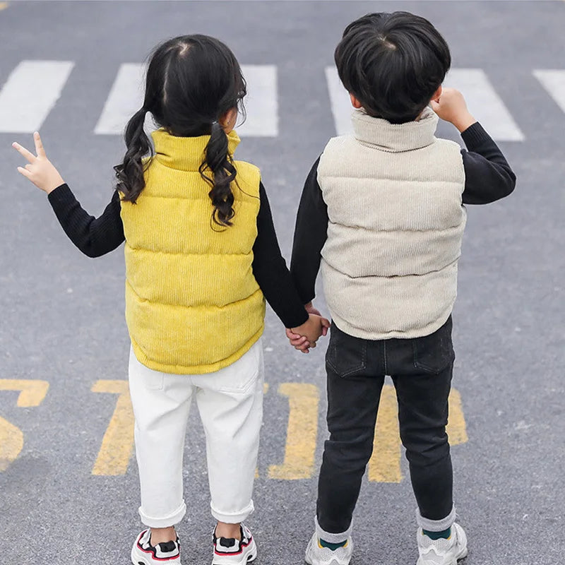 Autumn Winter Boys Girls Cotton Vest Jacket Solid Thick Corduroy Waistcoat For 2-10 Years Kids Birthday Present Child Outwear