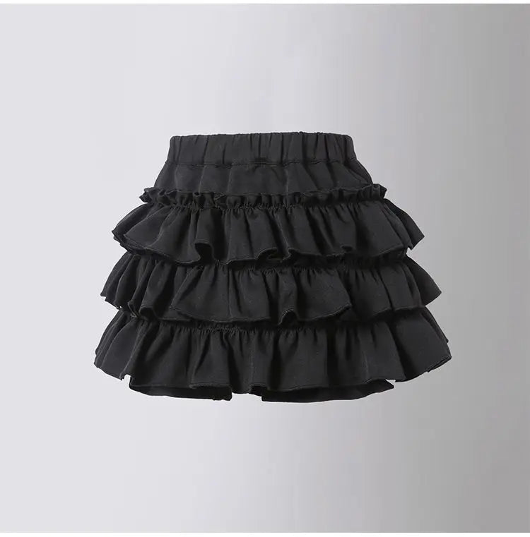 Summer Baby Girls Cake Skirts Solid Elastic Waist Children Girl Pleated Skirts High Quality Preppy Style Junior Girl Dance Skirt