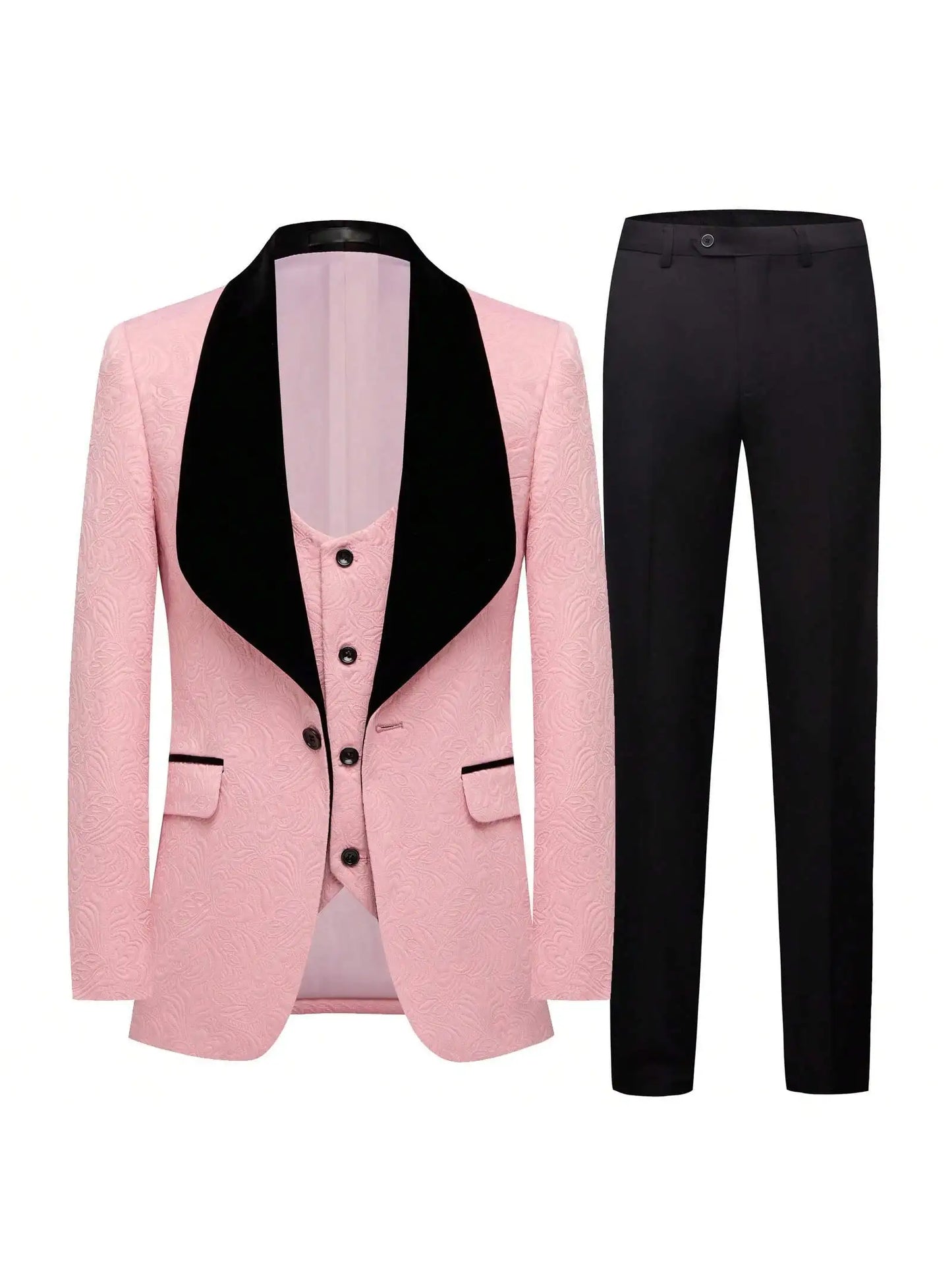 Mens 3 Piece Floral Tuxedo, Jacquard Slim Suit Set, Paisley Blazer Vest and Pants for Prom Wedding