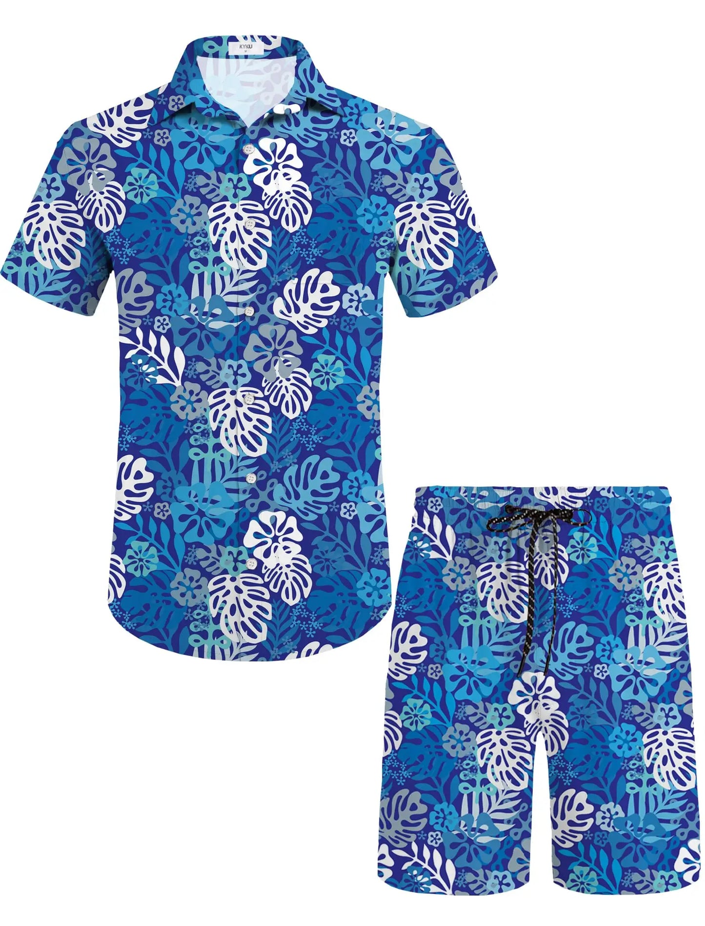 KYKU Mens Hawaiian Shirt and Short Set - Summer Short Sleeve Button Down Beach Shirts Tropical Vacation 2 Piece Outfits