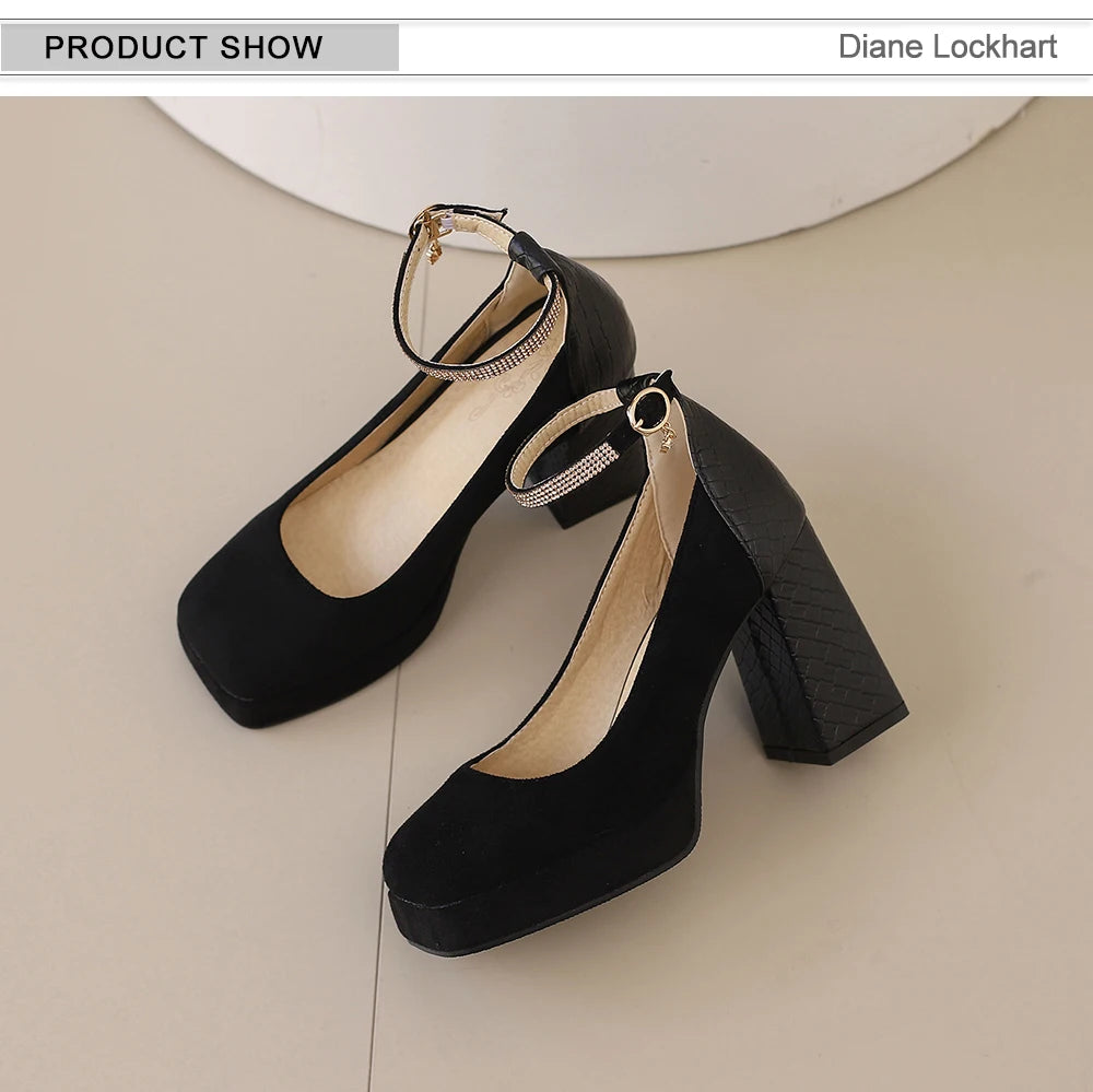 Punk Platform High Heels Women's  Ankle Strap Mary Janes Shoes Woman Luxury Green Beige block Heeled Party Shoes Chunky Pumps