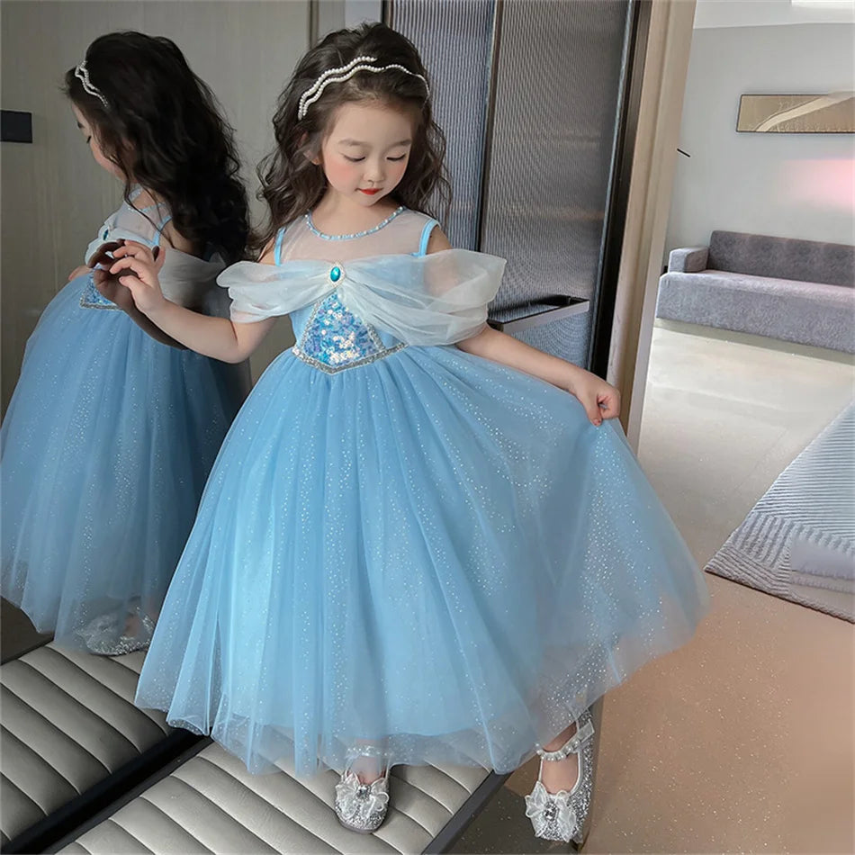 Elsa Summer Princess Dress Girls Cosplay Masquerade Party Vestidos Kids Birthday Clothes Children Carnival Halloween Gown