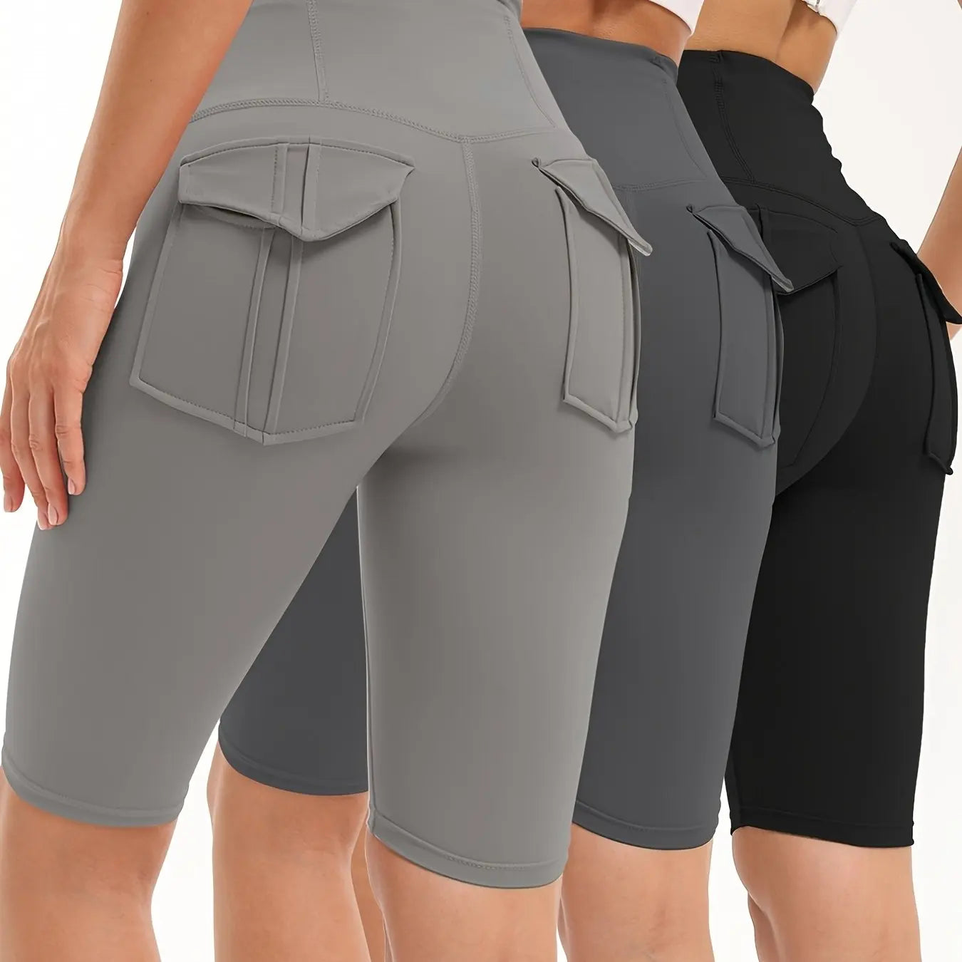 3pcs Women'S High-waisted Gym Shorts With Pockets, Super Soft Tummy Control No See Through Workout Running Yoga Athletic Shorts