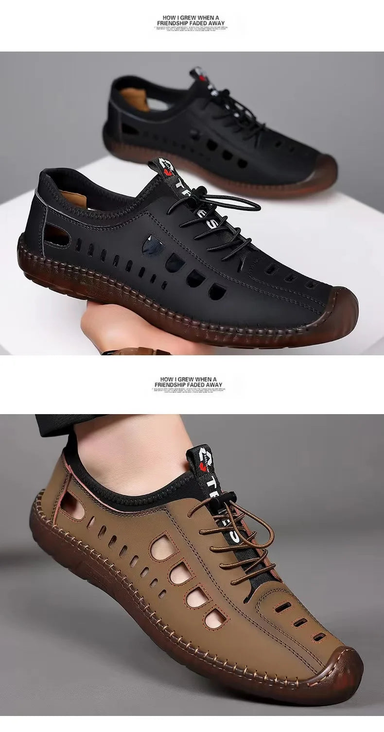 Summer Men's Casual Sandals Fashion Hollow Out Breathable Shoes Flat Business Soft Bottom  Sandalias Outdoor Beach Shoes