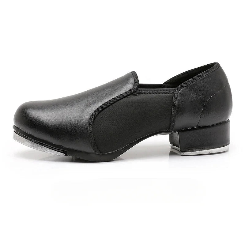 Unisex Elastic Opening Straight Sole Tap Dance Shoes Women Black Imitation Leather Sneakers Step Dance Shoes Children Large Size