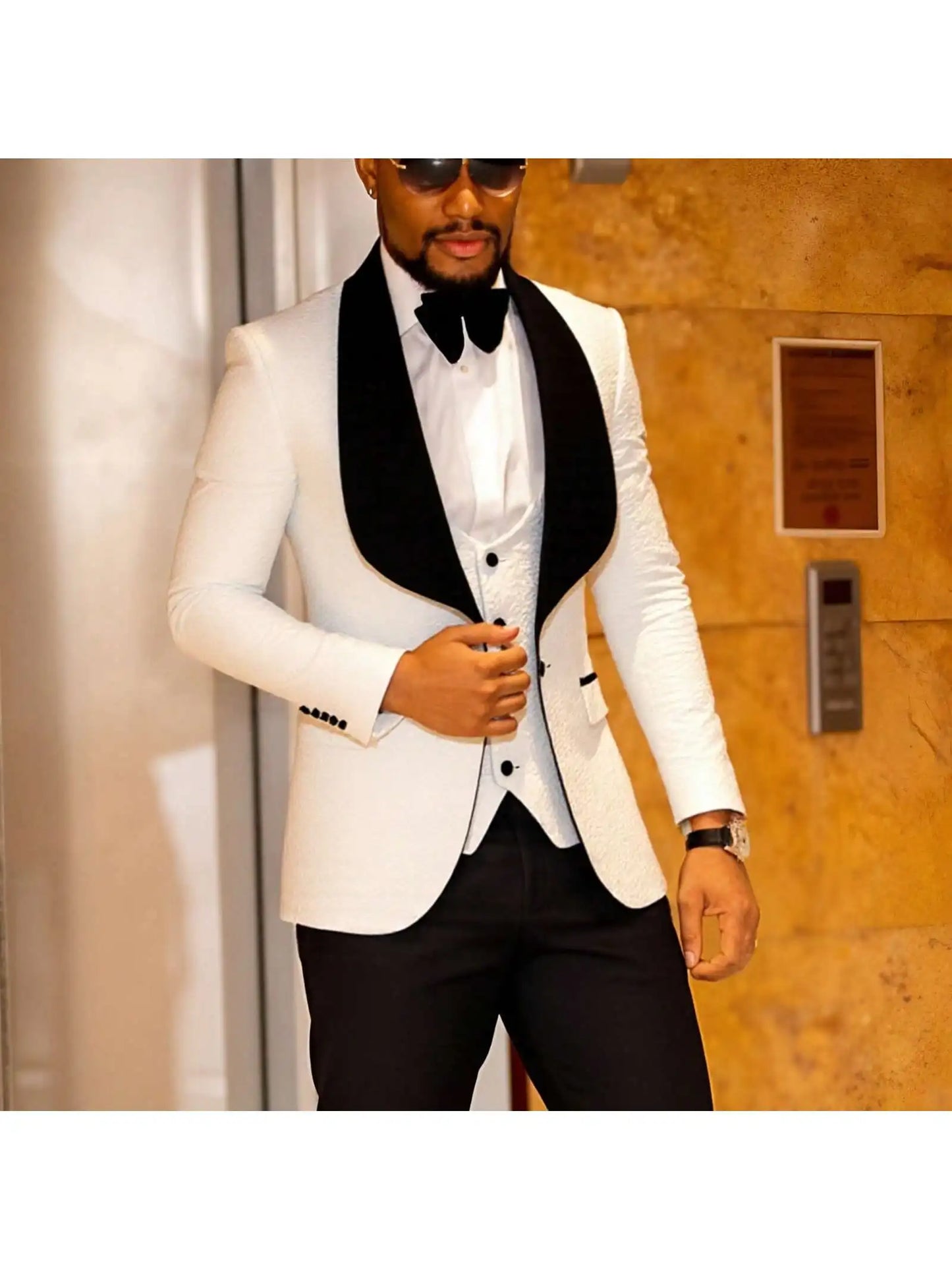 Mens 3 Piece Floral Tuxedo, Jacquard Slim Suit Set, Paisley Blazer Vest and Pants for Prom Wedding