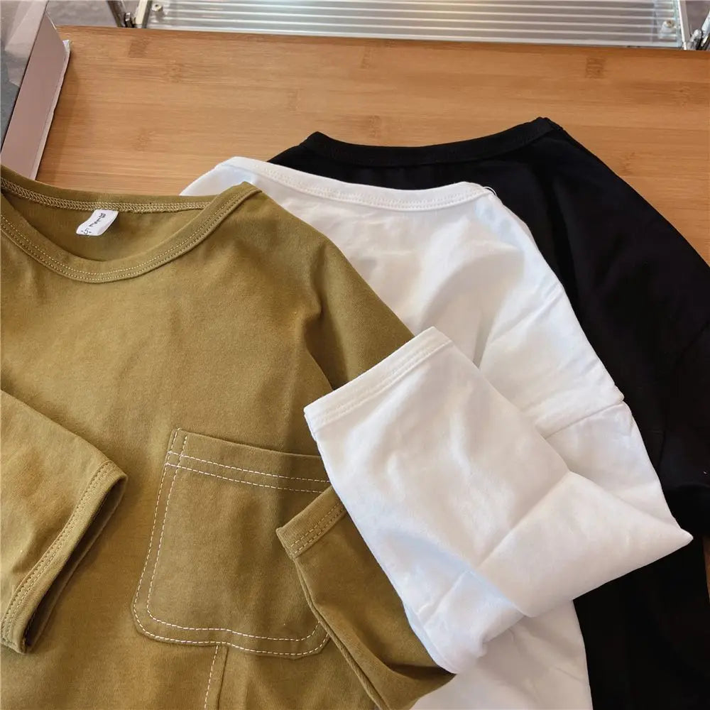 Autumn Boys Long-sleeved T-shirt Spring and Autumn 2023 New Children's Solid Color Irregular Bottoming Shirt Baby Inner Tops