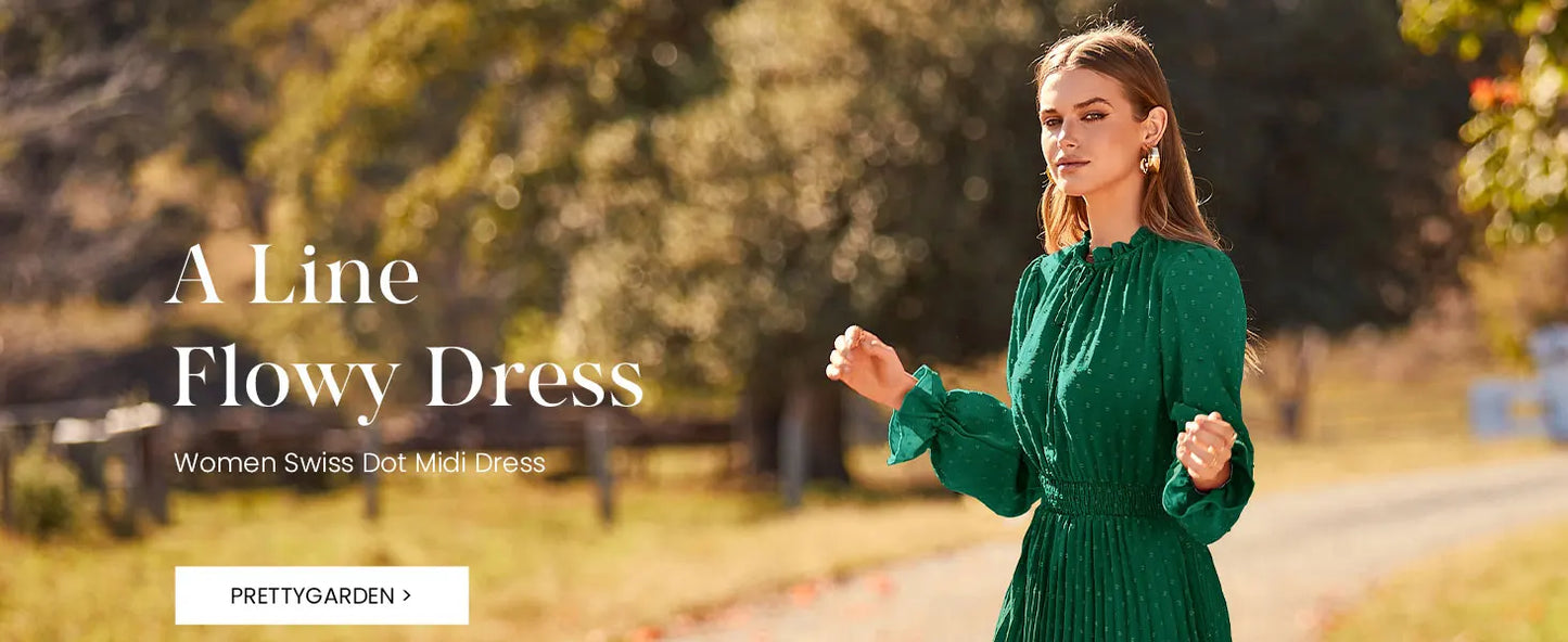 Women's Spring Fall Midi Dress Casual Long/Short Sleeve Elegant and fashionable V Neck Swiss Dot Pleated A Line Flowy Dresses