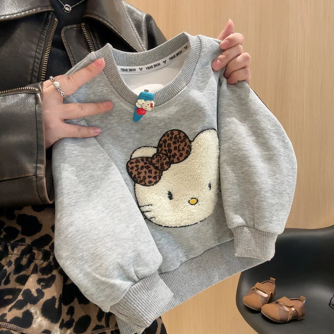 2025 Autumn Baby Girls Clothes Set Kids Hello Kitty Pullover Sweater+Leopard print Tiered Skirt 2pcs Suit Children Casual Outfit