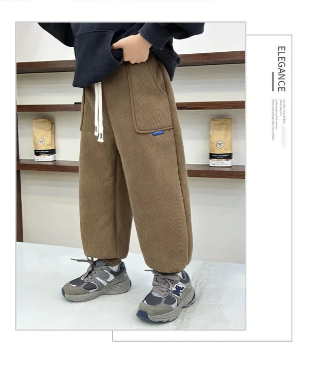 New Winter Thick Fleece Sweatpants for Girls Boys Casual Warm Sports Leisure Trousers Children 2-10 Years Autumn Wear