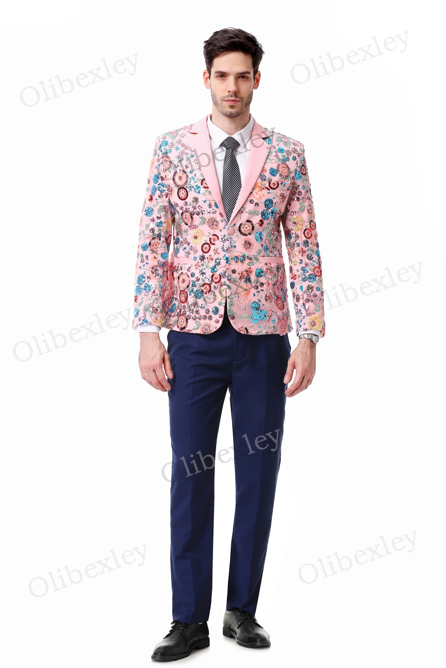 Customized Sequined Men's 2 piece suit High Quality One button Slim Fit Pink Tuxedos Suitable Weddings Groom Business Dinner