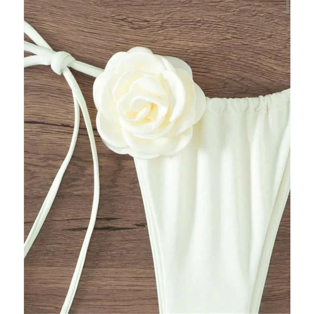 Sexy Flower Bandeau Swimwear Thong Bikini 2025 Women Lace-up Swimsuits Swimming Bathing Suit Brazilian Bikinis Set Mujer Biquini