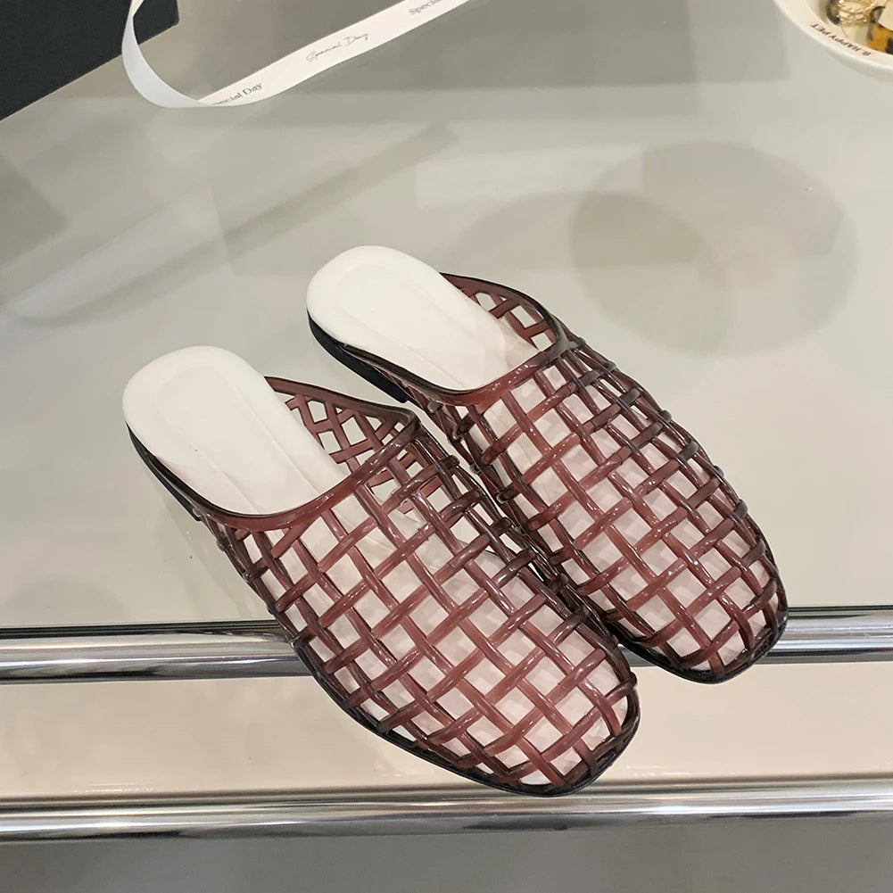 Women Jelly Flats Fashion Slip-On Flats Lightweight Hollow Out Ballet Flats Breathable Casual Flat Sandals for Outdoor Travel