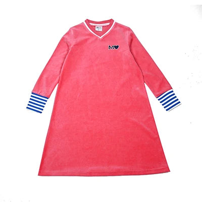 Children's pajamas family matching blue and pink set girls dress baby boy and girls romper autumn winter clothes stripes trims