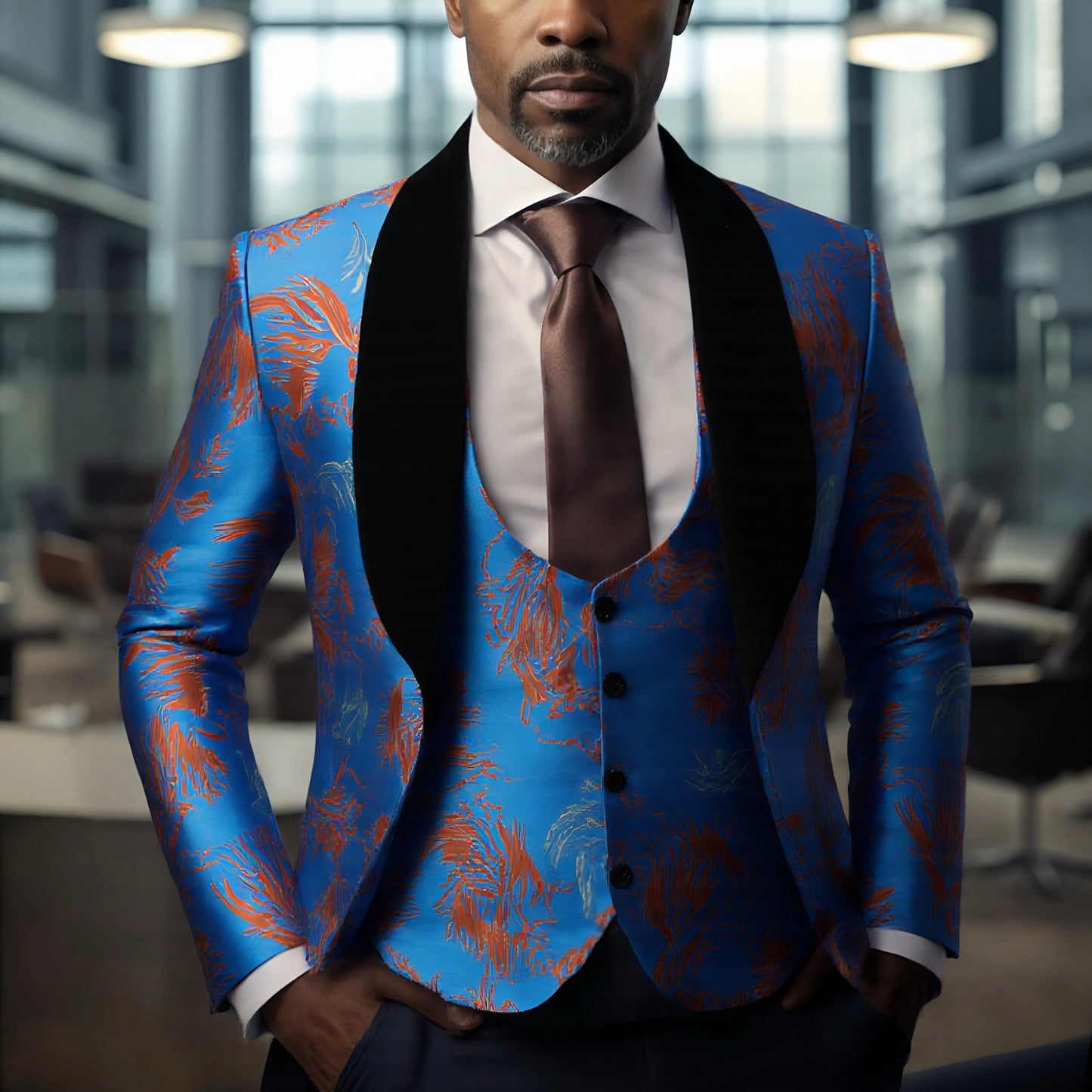 Men's three-piece regular-cut suit set, including a suit jacket, vest, and pants, suitable for wedding banquets and other formal