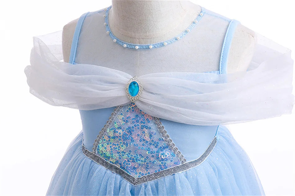 Elsa Summer Princess Dress Girls Cosplay Masquerade Party Vestidos Kids Birthday Clothes Children Carnival Halloween Gown