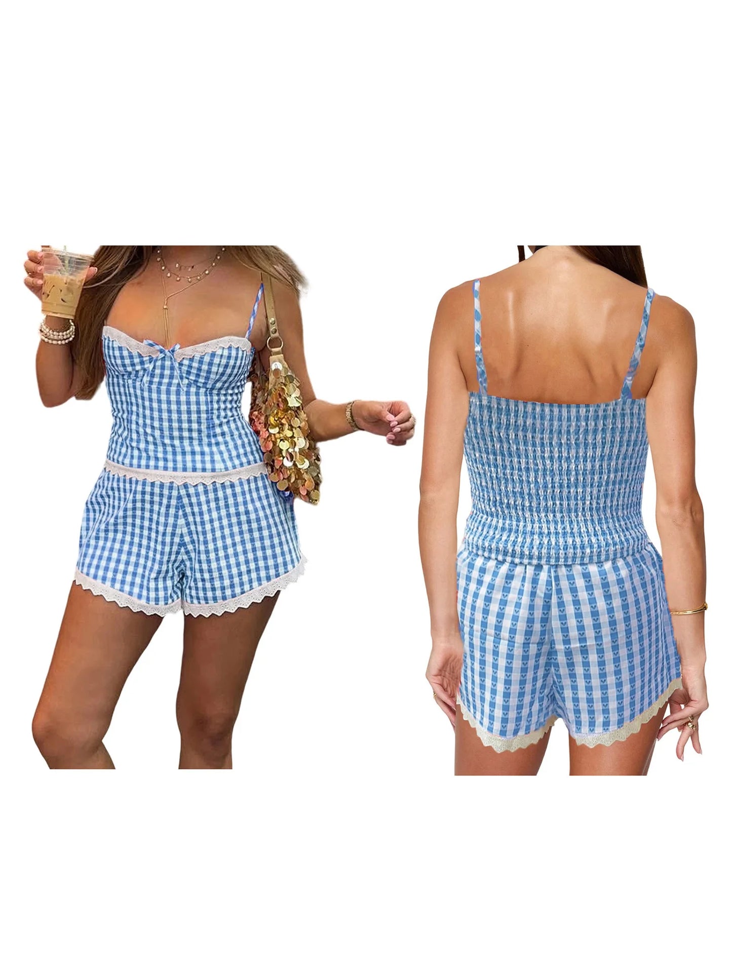 Women s 2 Piece Pajama Set with Floral Prints and Ruffle Details Sleeveless Top and Elastic Waist Shorts for Cozy Loungewear