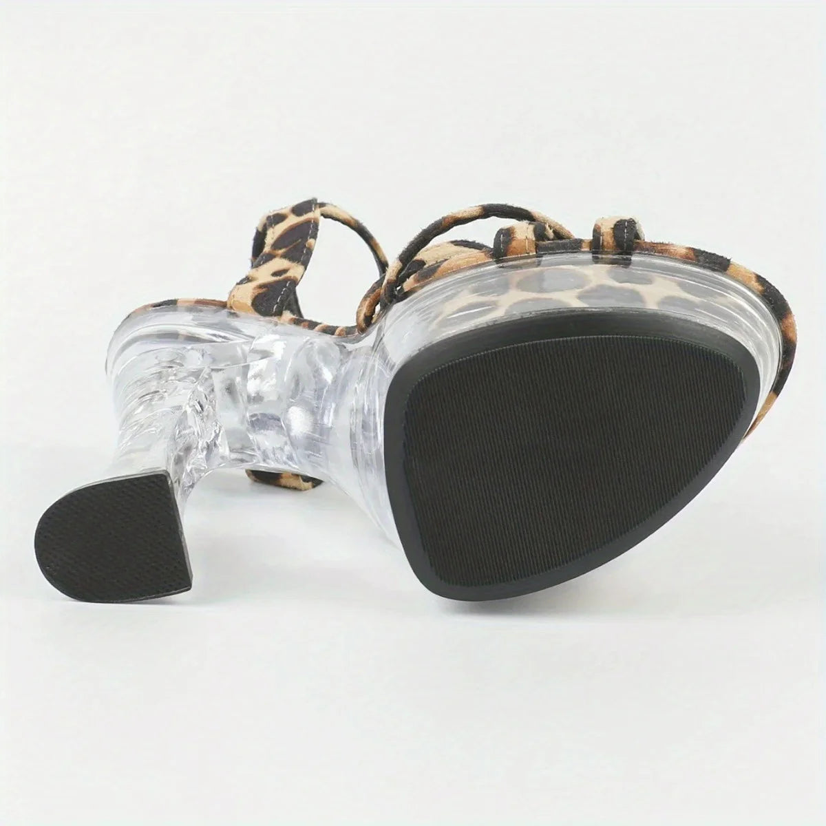 【Send from US Inc Taxs】Women's Leopard Print Waterproof Table Sandals High Transparent Thick Heel Fashionable Summer Sandals