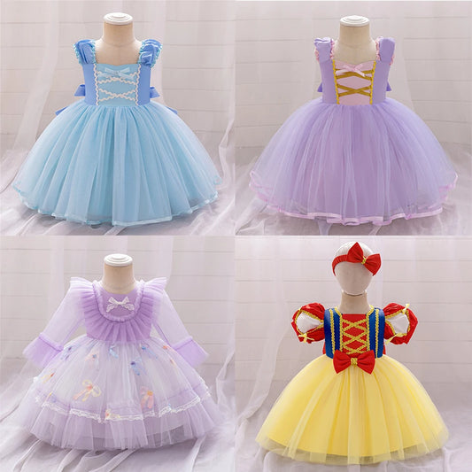Snow White Rapunzel Sofia Purple Princess Dress Toddler Cosplay Halloween Carnival Party Mesh Gown Girls Birthday Bow Vestidos