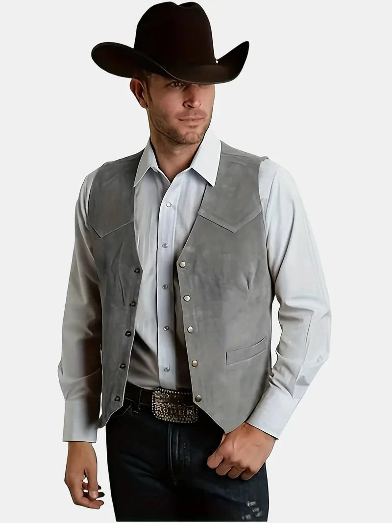 Vintage Suede Leather Men's Vest Slim Fit Sleeveless Jacket V-Neck Regular Fit Suit Vest Waistcoat for Prom