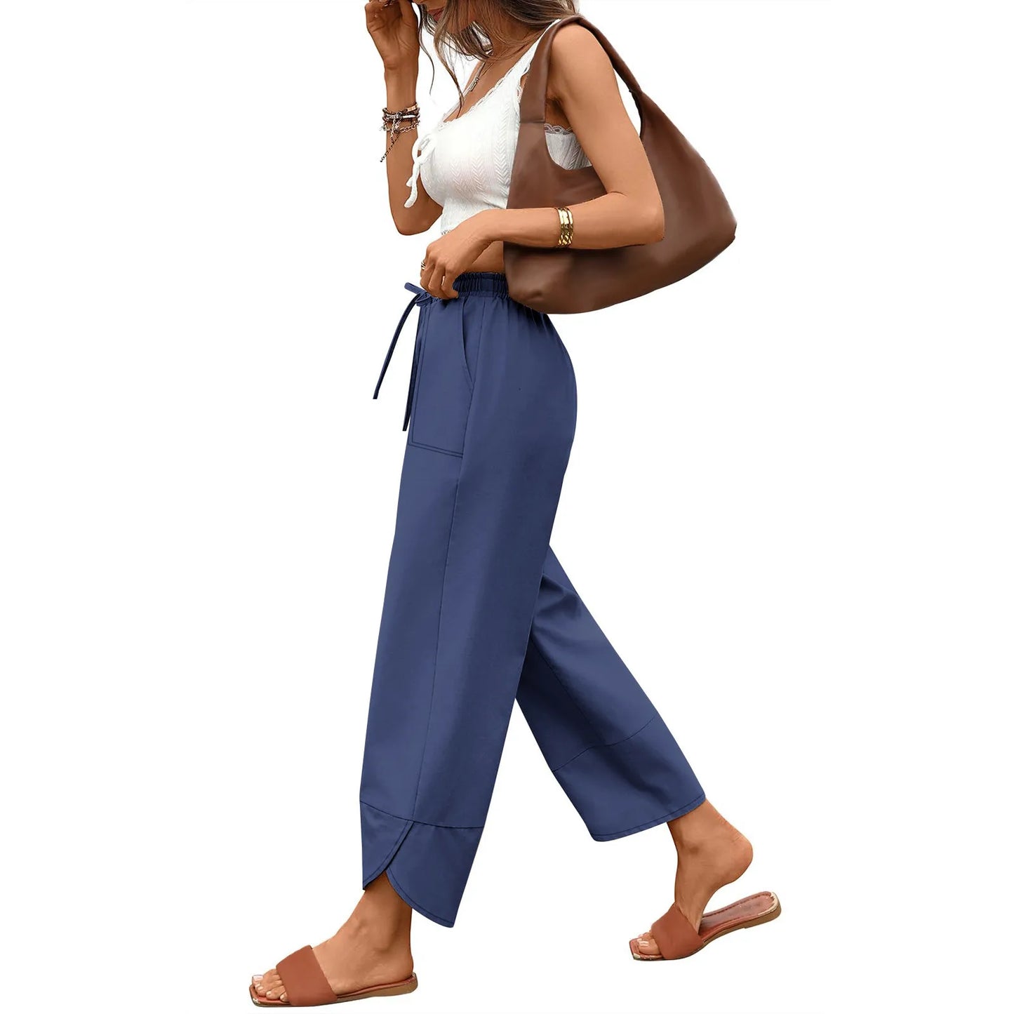 Women'S Fashion Loose Solid Color High Waist With Pockets Athletic Casual Pants Cargo Pants Women Pantalones De Mujer Hot