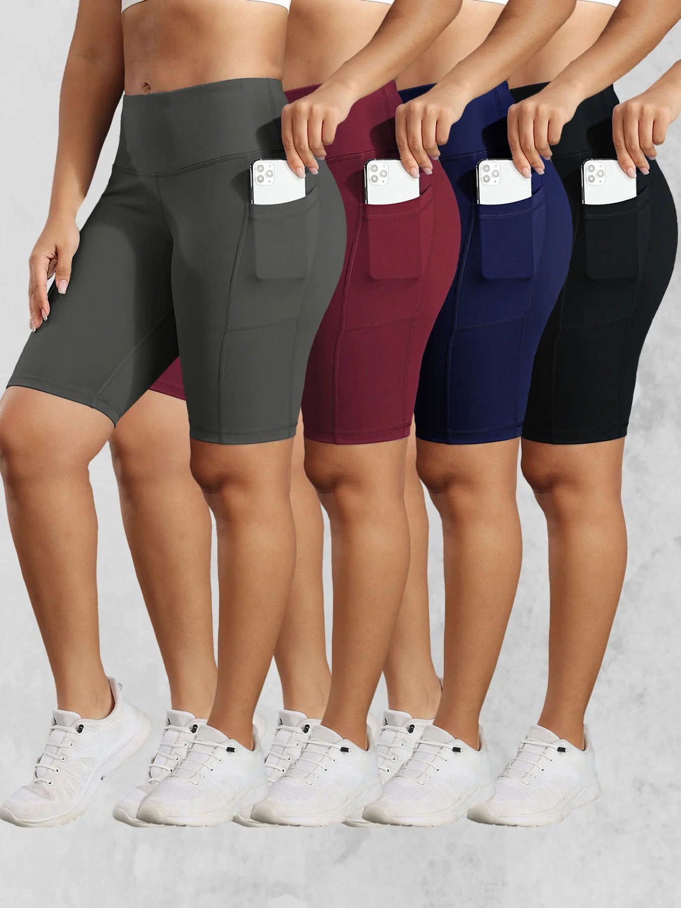 CHRLEISURE Women Solid Yoga Shorts with 3 Pockets High Waist Butt Lifting Workout Tights Gym Elastic Cycling Shorts Activewear
