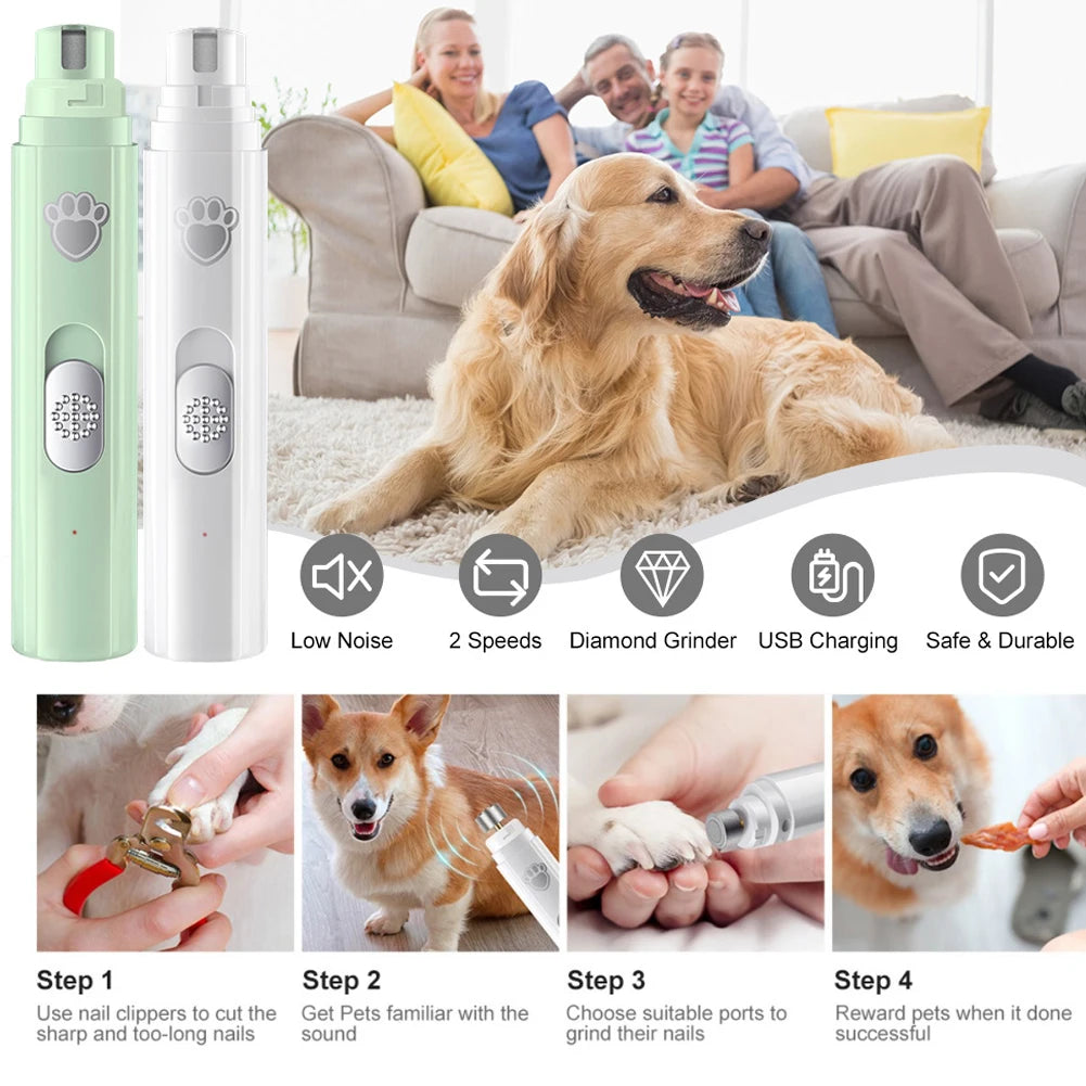 Electric Dog Nail Grinder USB Rechargeable LED Light Pet Nail Trimmer with 2 Speed Settings and Polisher Wheel