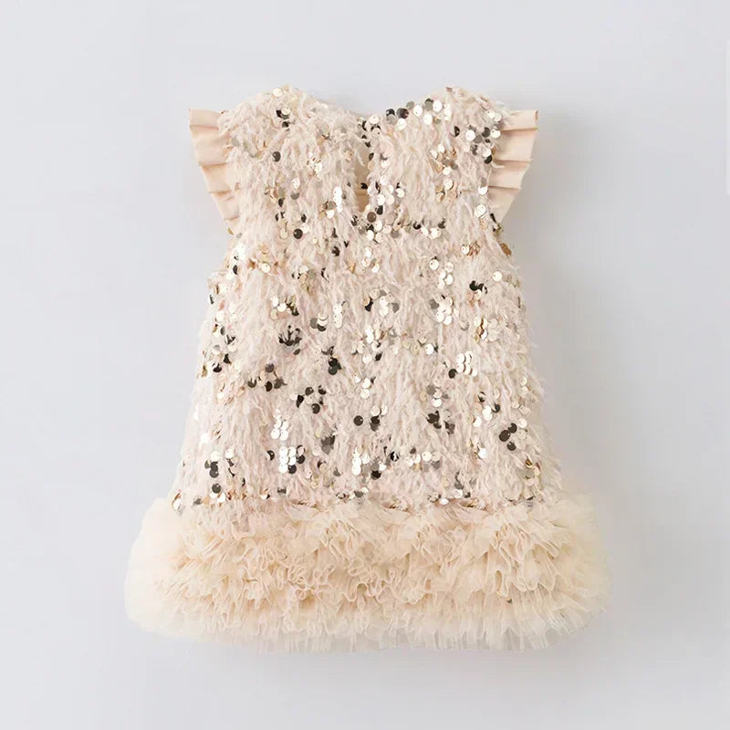 Baby Girls TUTU Dress Kids Children Vest Dress Bow Sequins Sleeveless Casual Dresses Spring Autumn Clothes 2-6 Years  L392/L429