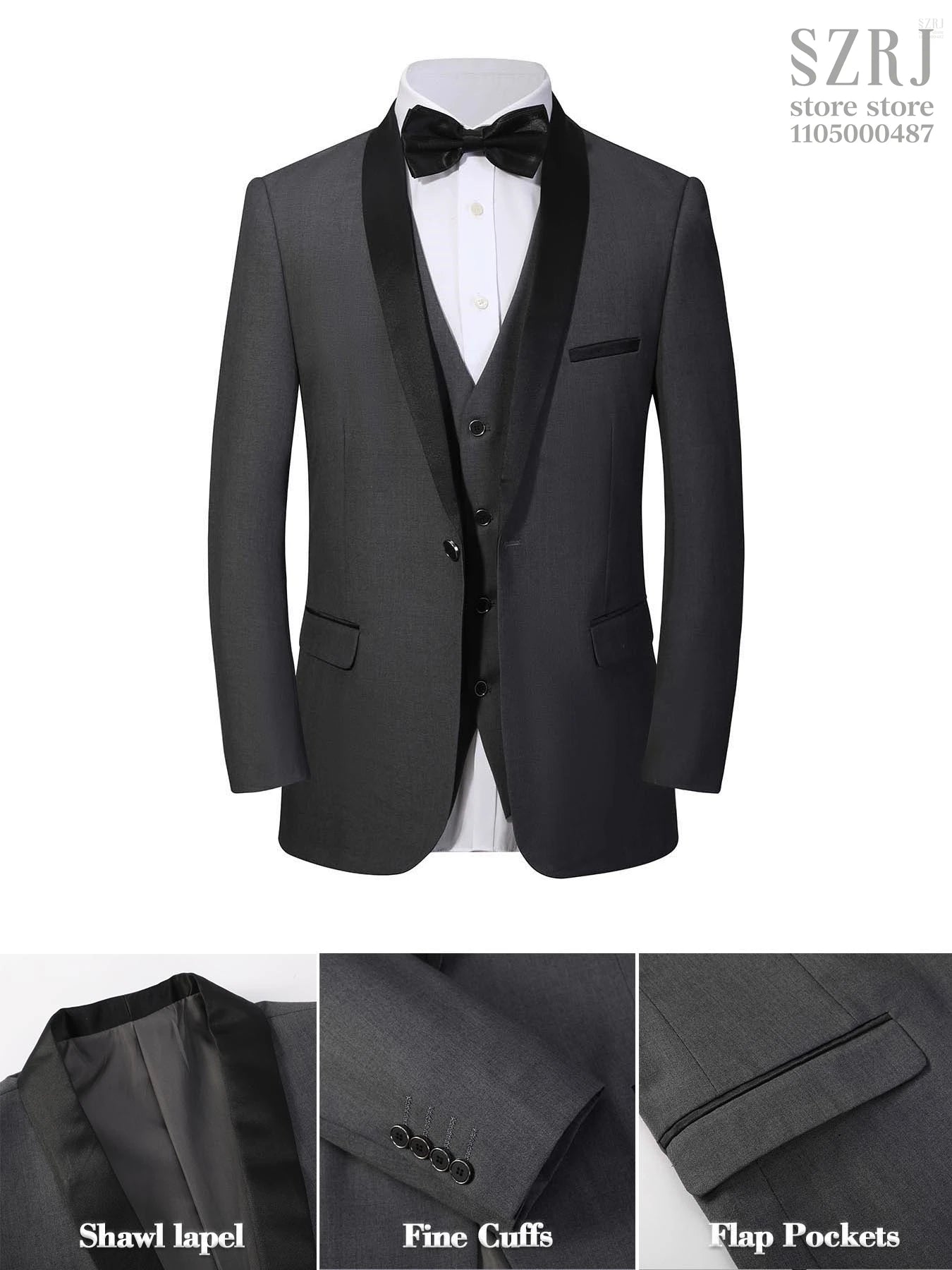 4-Piece Men's Suit: Jacket, Pants, Vest & Gold Tie. Fashionable, Concise, Multifunctional. For Business, Banquets, Weddings.
