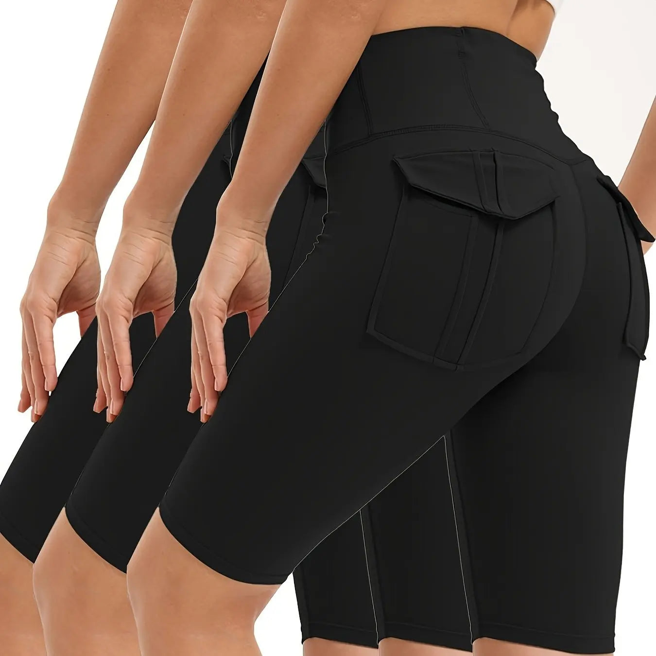 3pcs Women'S High-waisted Gym Shorts With Pockets, Super Soft Tummy Control No See Through Workout Running Yoga Athletic Shorts