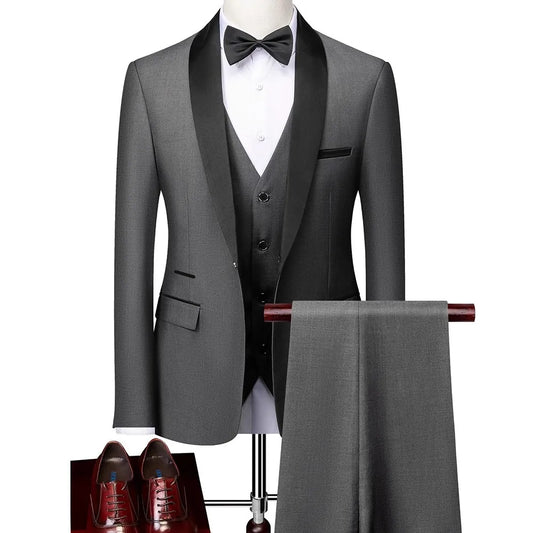 Men's Suits 2/3pcs Mens Business Suit Notch Lapel Blazer Formal Wedding Groom Pants Tux Vest Tuxedos (Blazer+vest+Pants)