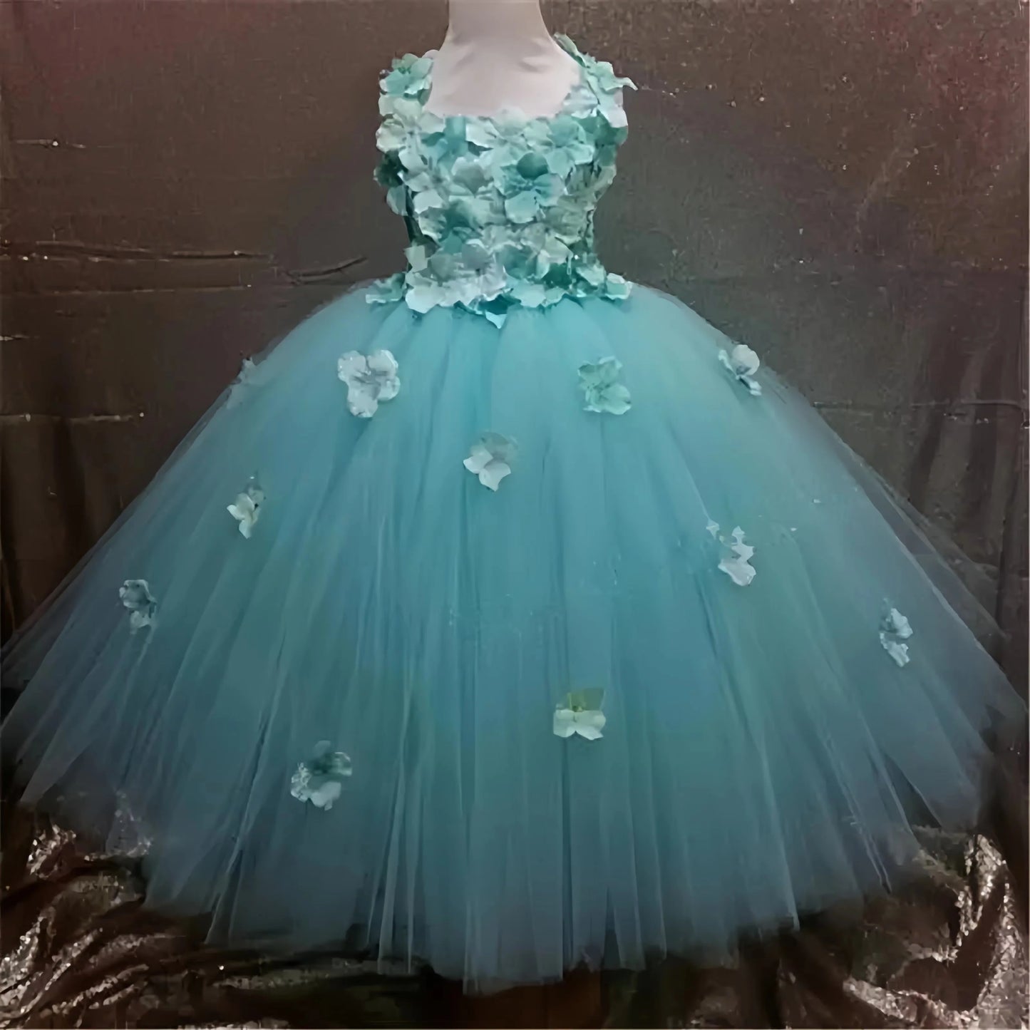 Girls black Flower Petals Tutu Dress Kids Crochet Tulle Dress Ball Gown Children Birthday Wedding Party Costume Evening Dress