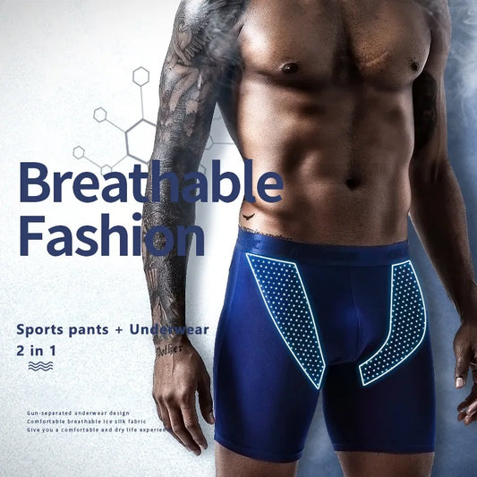 Men's Running Shorts Boxers Shorts pants Modal Underwear Ice Silk Panties Man Breathable Pouch Middle Long Leg Sports Underpants